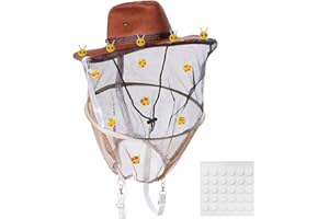 WITBEE Halloween Beekeeping Cowboy Hat with 12 Pcs Wool Felt Bee, Bee Hat and Veil Beekeeping Protective Gear for Professional Beekeeper Tool, Bee Keeper Catcher Halloween Costume