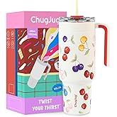 ChugJug 40 oz Tumbler with Handle and Straw, Reusable Vacuum Insulated Tumbler for Women Girls, BPA Free Stainless Steel Travel Mug Cup, Keeps Cold for Hours, Car Cup Holder Friendly (White)