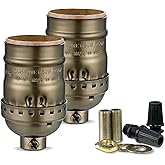 Keyless Lamp Socket, E26 Standard Medium Screw Vintage Light Socket, Edison Lamp Socket Holder Replacement, No Switch, UL Listed (2, Antique Brass)