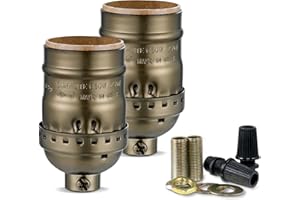 EMNOOTI Keyless Lamp Socket,E26 Standard Medium Screw Vintage Light Socket,Edison Lamp Socket Holder Replacement,No Switch,UL Listed (Antique Brass)