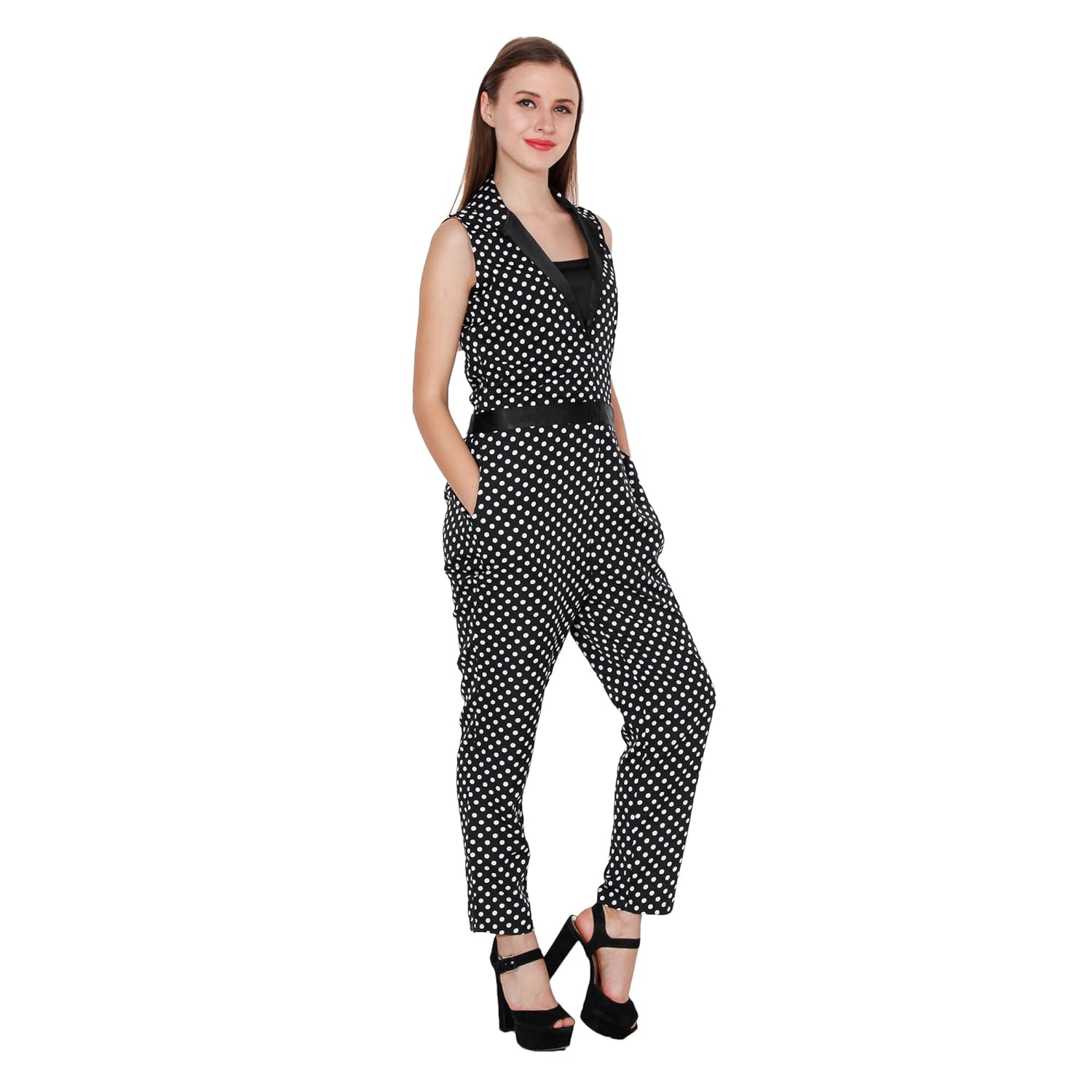 fabrizia women's dot print crepe sleeveless jumpsuit