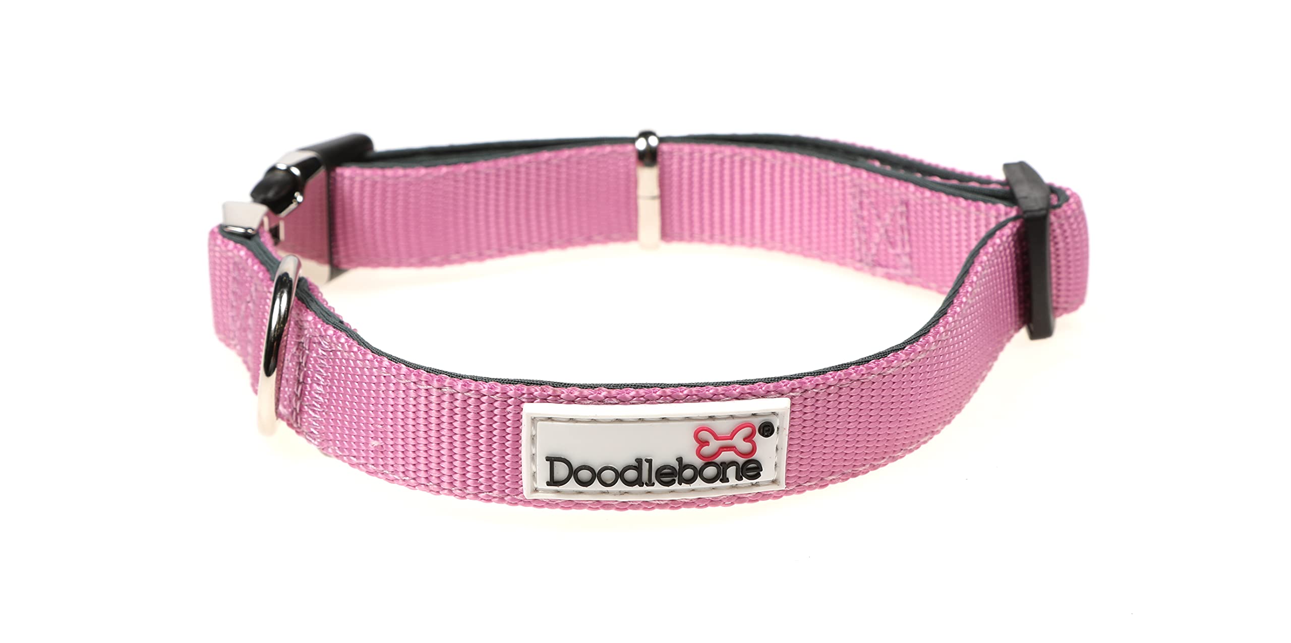 Doodlebone – Padded Dog Collar – Adjustable Breathable Comfort Collar with Reflective Stitching, Strong D Ring & Durable Metal Buckle for Daily Walks – Size 3-6 30–50cm - Blush