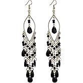 Boho Gold Long Beaded Tassel Earrings for Women,Bohemian Crystal Drop Dangle Ethnic Earrings Seed Bead Statement Earrings for Earring Accessories