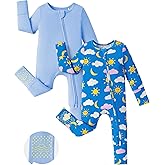 PATPAT Baby Footie Romper, Viscose from Bamboo, Long Sleeve, 2-Way Zipper, Fold-Over Mittens, Cuffs & Anti-Slip Grips