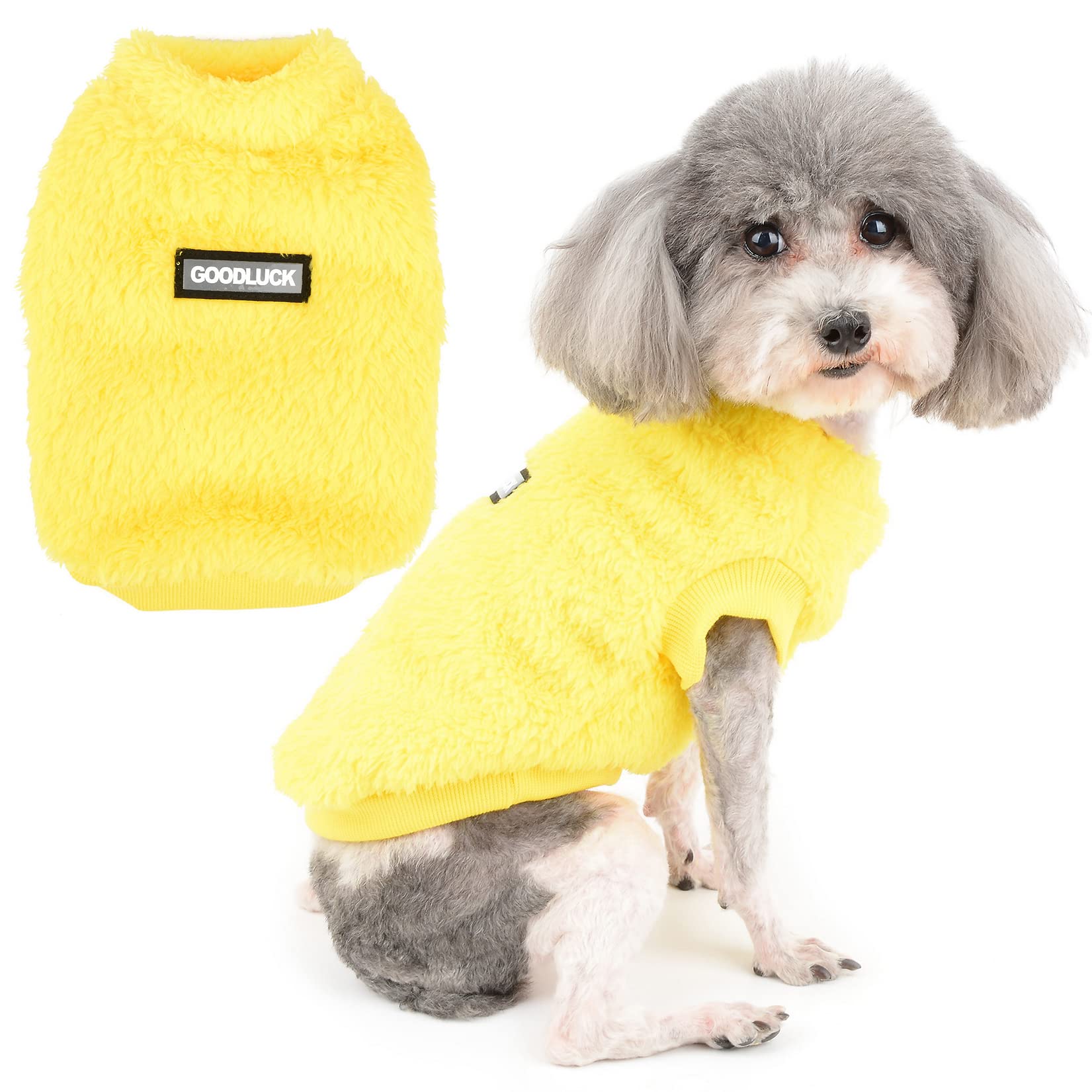 Zunea Dog Jumper Winter Warm Fleece Sweater Coat for Small Dogs Soft Pullover Jacket Coat Fuzzy Puppy Clothes Cold Weather Vest Pet Girls Boys Apparel for Chihuahua Yorkie Cats Yellow L