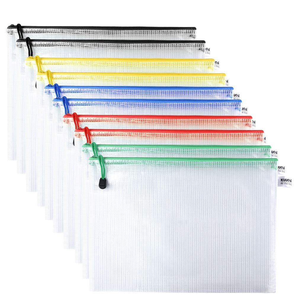 Kuuqa 10 Pieces A4 Plastic Wallet Zip File Document Bags for Offices School Supplies