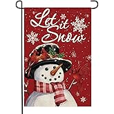 Doncida Let It Snow Snowman Winter Garden Flag 12x18 Inch Double Sided Burlap Red Xmas Snowflake Cardinal Birds Christmas Holiday Small Yard Flag for Outside Decoration