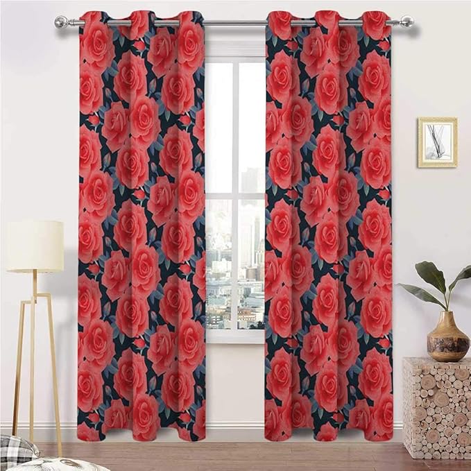 Kitchen Curtains Floral Insulated Window Treatment Drapes Romantic