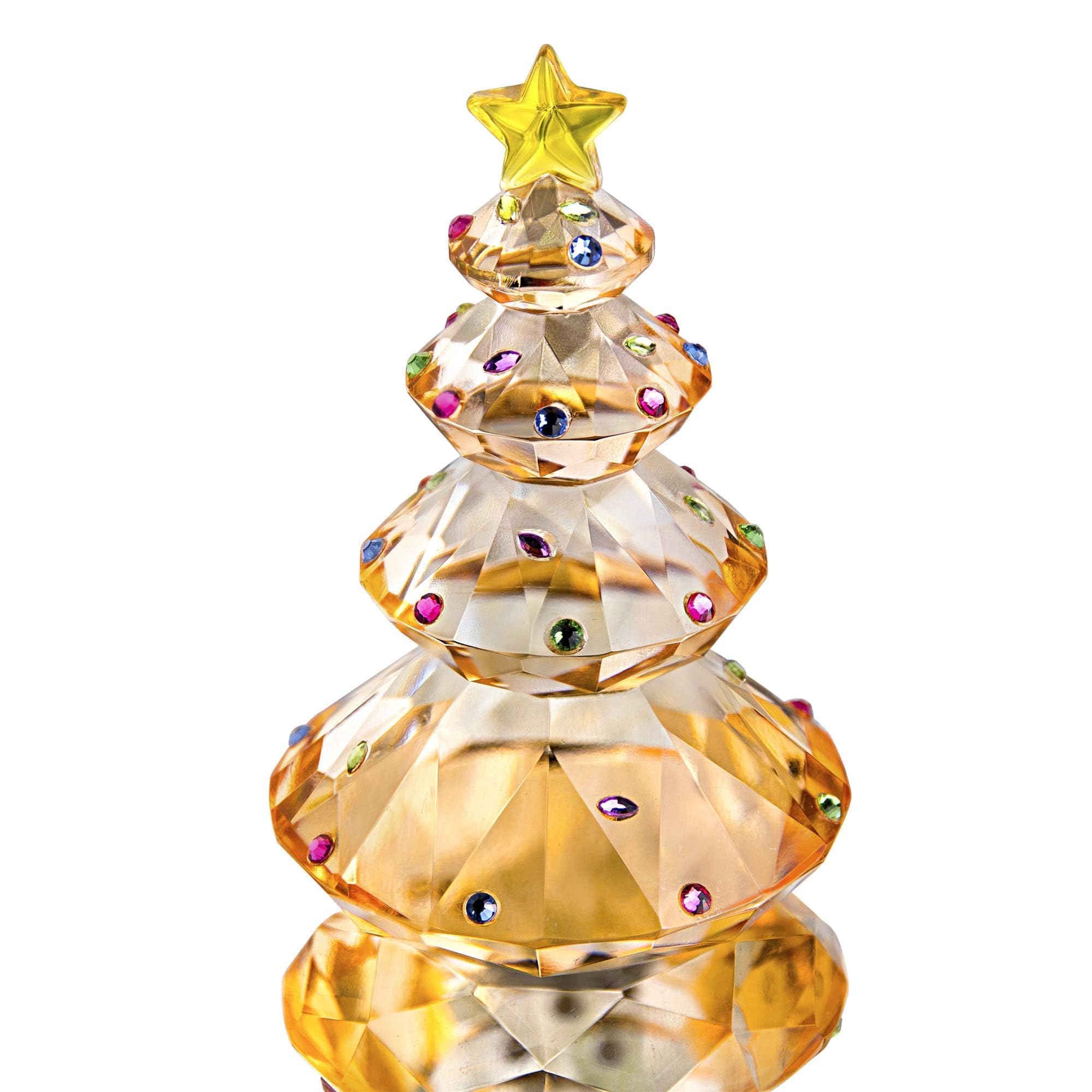 HDCRYSTALGIFTS Crystal Christmas Tree Figurine Gifts for Women Mum Men Crystal 3.5''Glass Champagne Christmas Tree Ornaments Collection Paperweight Ornaments Crystal Lovers Home Table Centerpiece Deco
