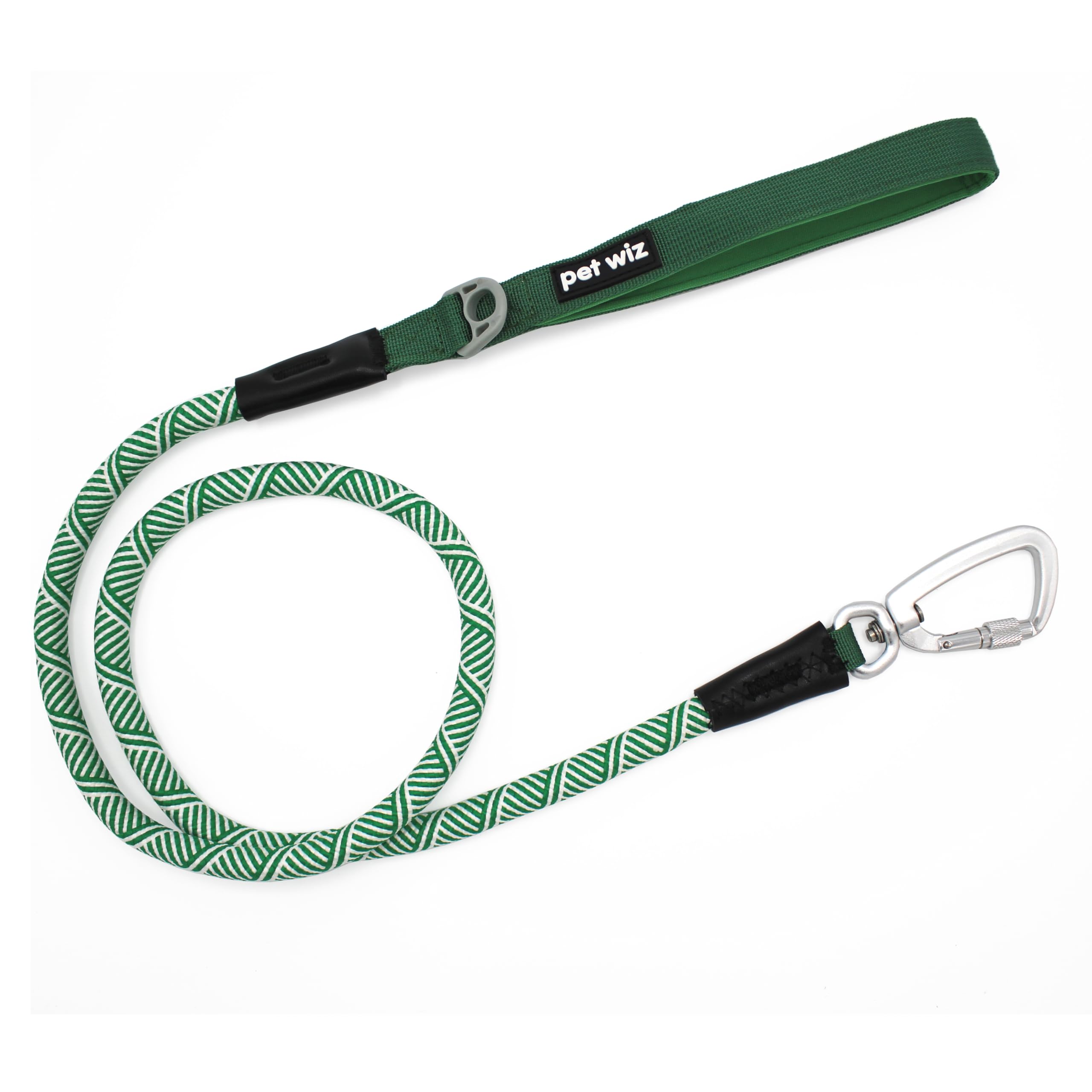 Premium Dog Rope Lead with Secure & Lightweight Aluminium Carabiner Clip | 1m Length, Padded Comfortable Handle, Stylish Black & Green Design | Perfect for Dogs up to 30kg (Green)