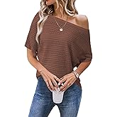 Cakulo Womens Summer Crochet Tops Short Sleeve Batwing Off The Shoulder Knit Sweater Top 2025 Red Brown M