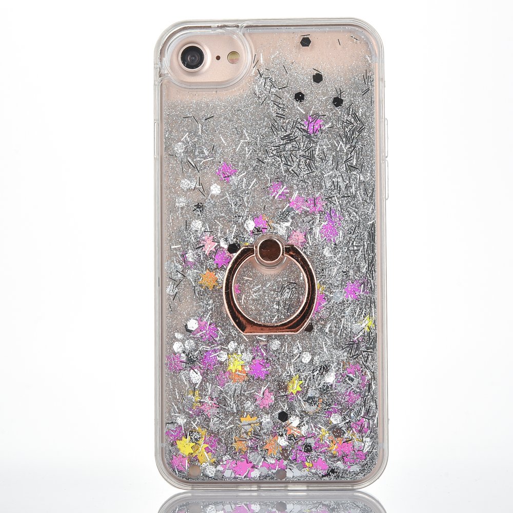 iPhone 6 Plus/ 6S Plus Case [with Tempered Glass Screen Protector],Mo-Beauty Flowing Liquid Floating Bling Shiny Sparkle Glitter Case Cover for Apple iPhone 6 Plus/ 6S Plus 5.5 Inches (Silver)
