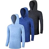 TAGIHOO 3 Pack Kids Quick-Dry Long Sleeve Hoodie Sweatshirts Boys Athletic Pullover Shirts for Everyday Wear and Sports