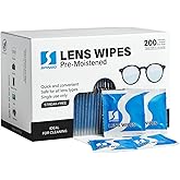 200 Count Lens Wipes for Eyeglasses, Eye Glasses Cleaner Wipes for Phone | Streak-Free &amp; Scratch-Free Pre-moistened Lens Cleaning Wipes, Individually Wrapped Glasses Wipes for Sunglass &amp; Touchscreens.