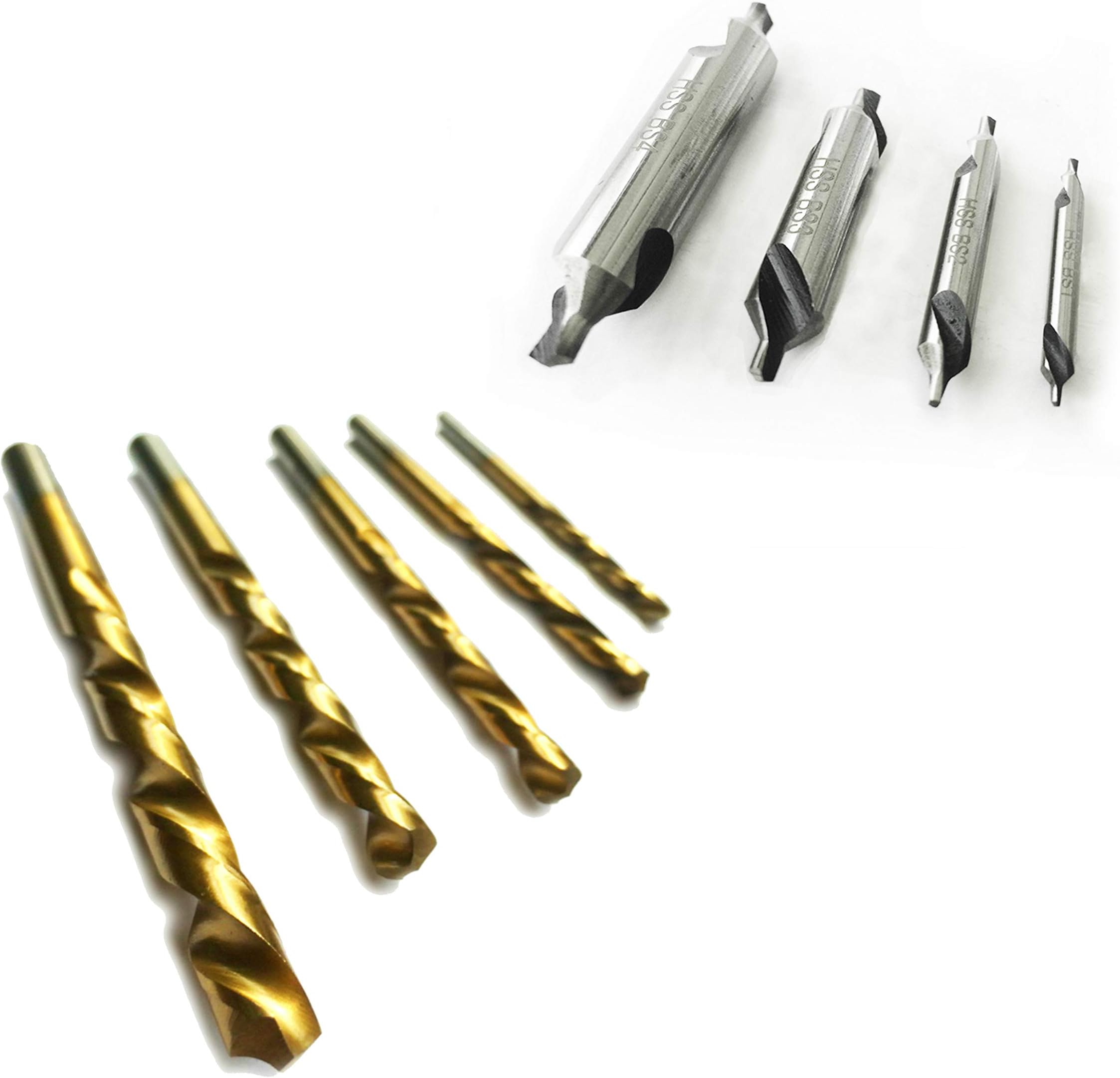 1 Set Titanium Coated Cobalt Left Hand Drill Bits & 1 Set HSS Center Drill Bits