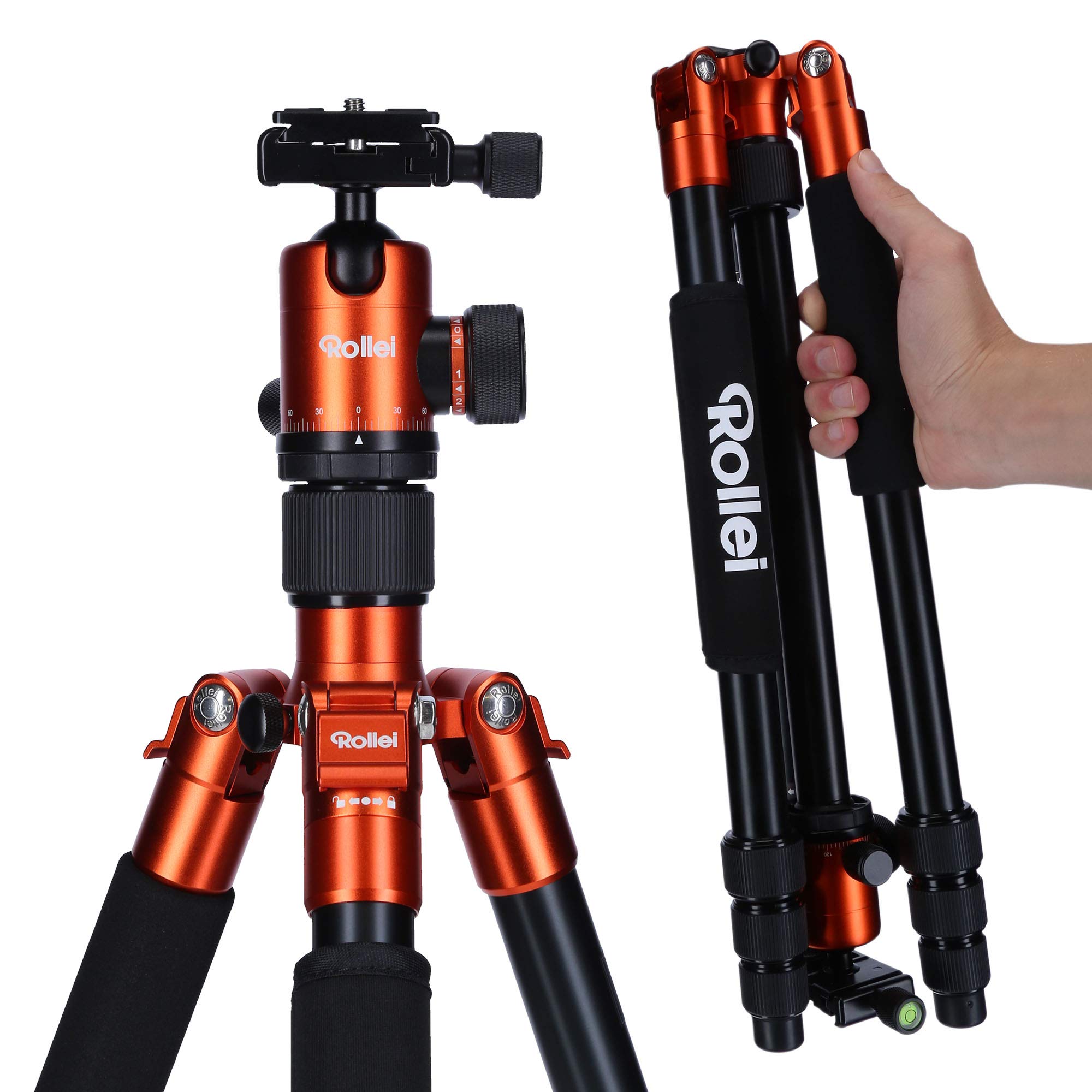 Rollei C5i - Aluminum Tripod with Panoramic Ball Head - ARCA SWISS compatible - Max. Load 8 kg - Max. height 159 cm - Orange