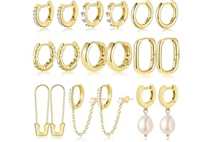YEEZII 9 Pairs Small Gold Huggie Hoop Earrings for Women, 14K Gold Plated Lightweight Cartilage Earring Set, Hypoallergenic Gold Hoop Earrings for Gift
