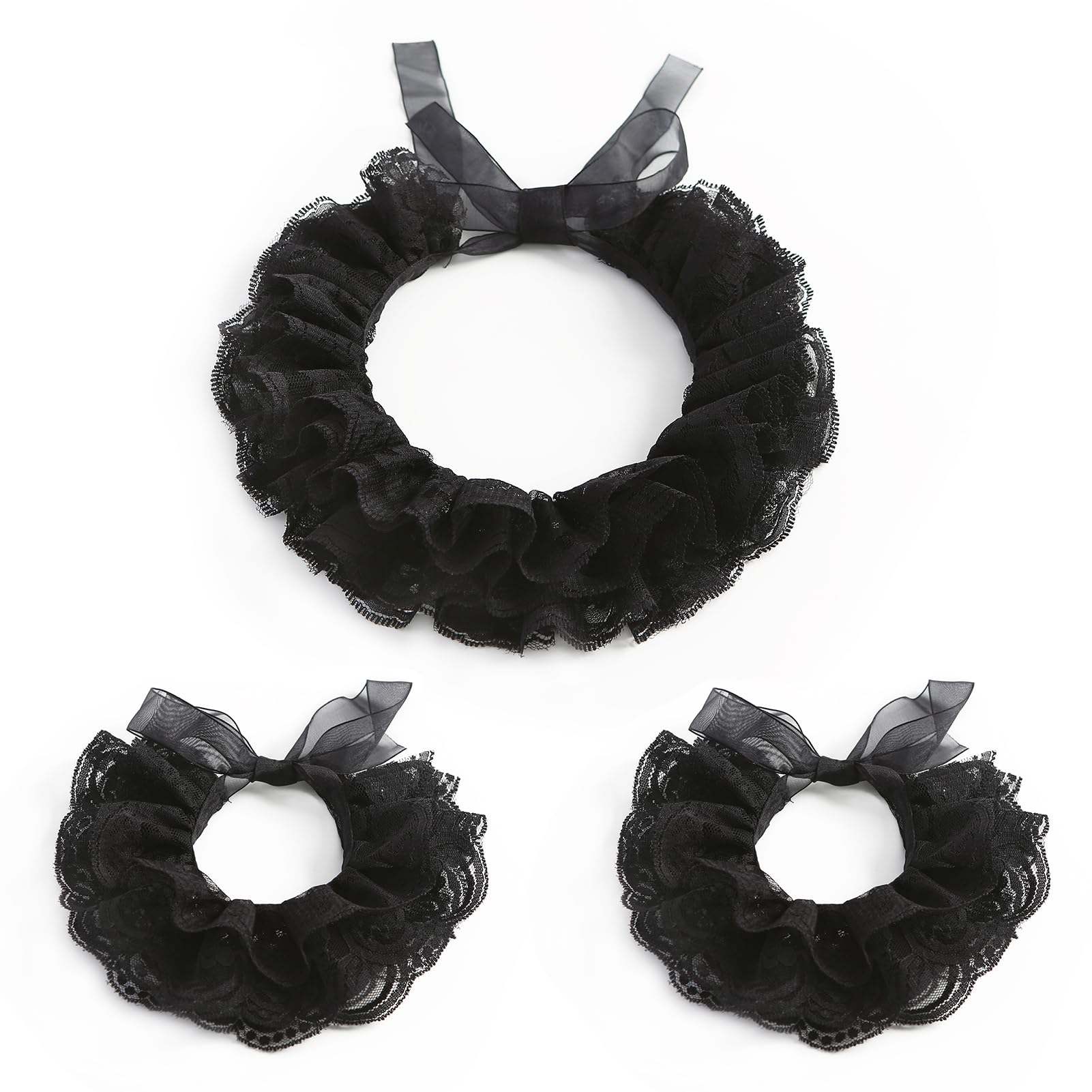 Photo 1 of Lace Neck Ruffle Collar and Wrist Cuff Sleeves Detachable Clown Costume Accessories Black for Lolita Jester Pierrot Penny
