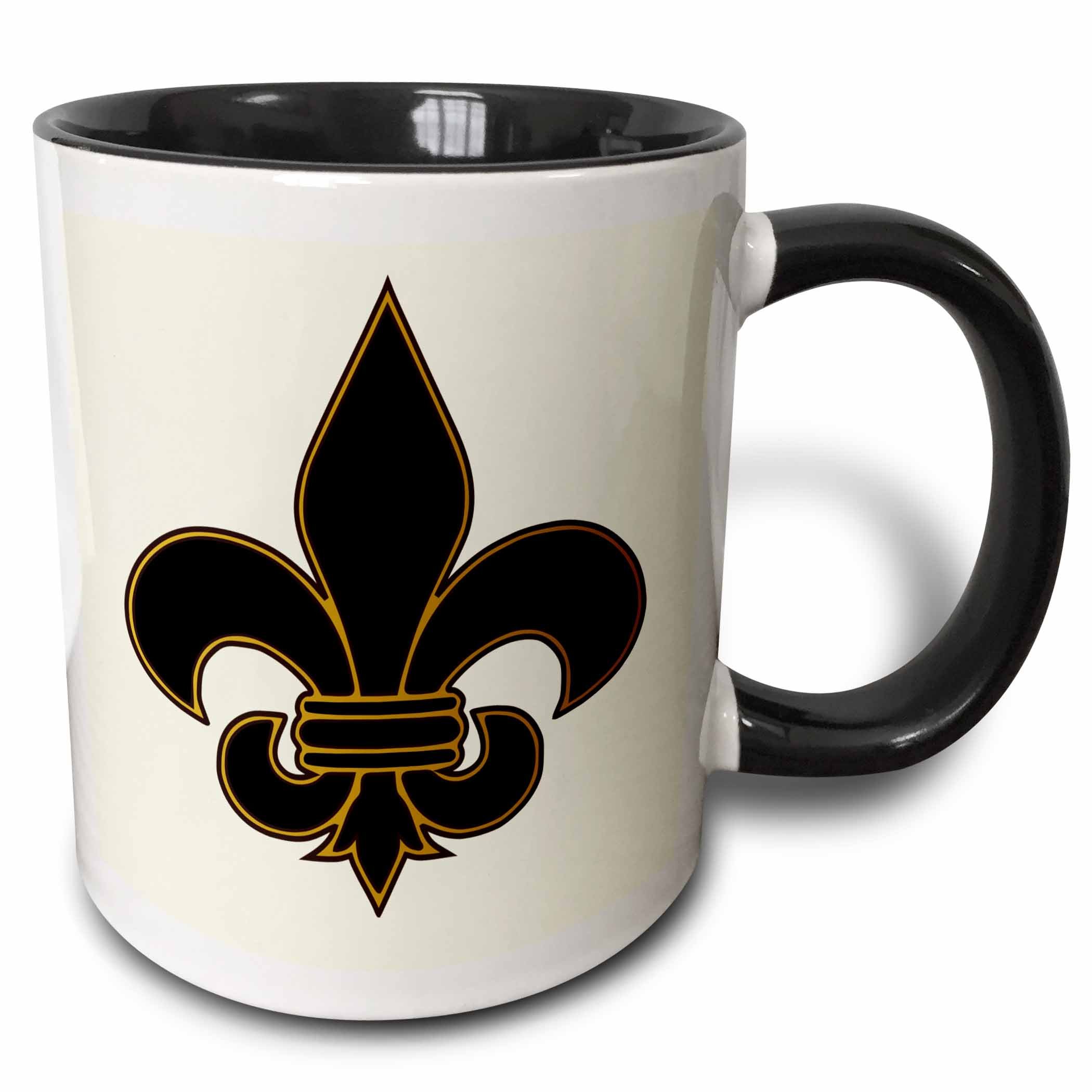 3dRosemug_22360_4 Large Black and Gold Fleur de lis Christian Saints Symbol - Two Tone Black Mug, Multicolor, 11 oz