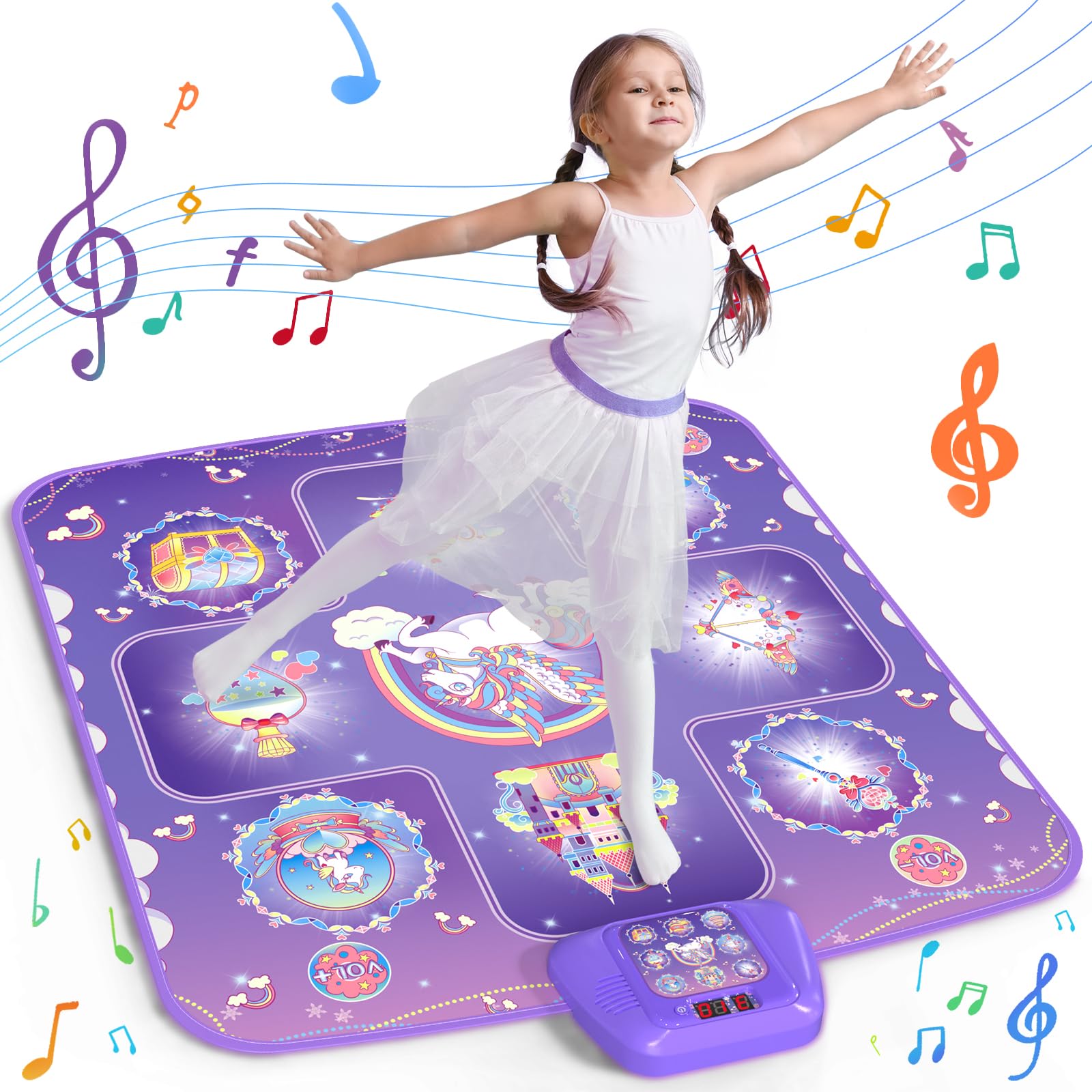 Photo 1 of GirlsHome Dance Mat - Unicorn Toys for Girls Electronic Dance Pad with 5 Game Modes, Built-In Music, Touch Sensitive Light Up LED Kids Musical Mat, Christmas & Birthday Gift for Toddler Girls 3-12
