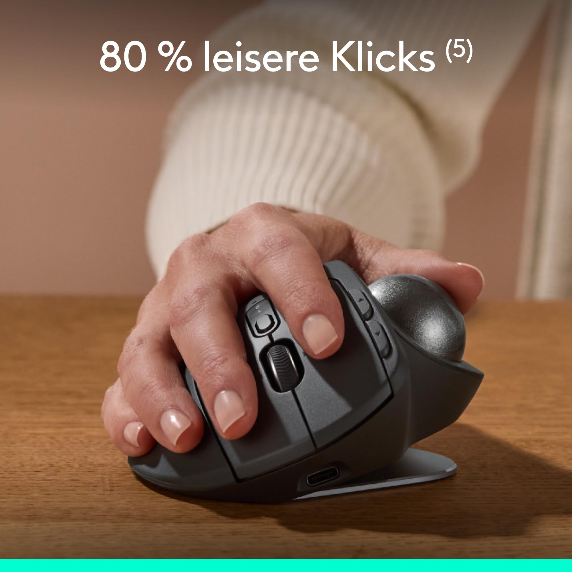 Logitech MX Ergo S Advanced kabellose Trackball-Maus, über USB-C wiederaufladbare kabellose ergonomische Maus mit Bluetooth und verschlüsseltem Dongle, 6 programmierbare Tasten, für PC/Mac - Graphit 7