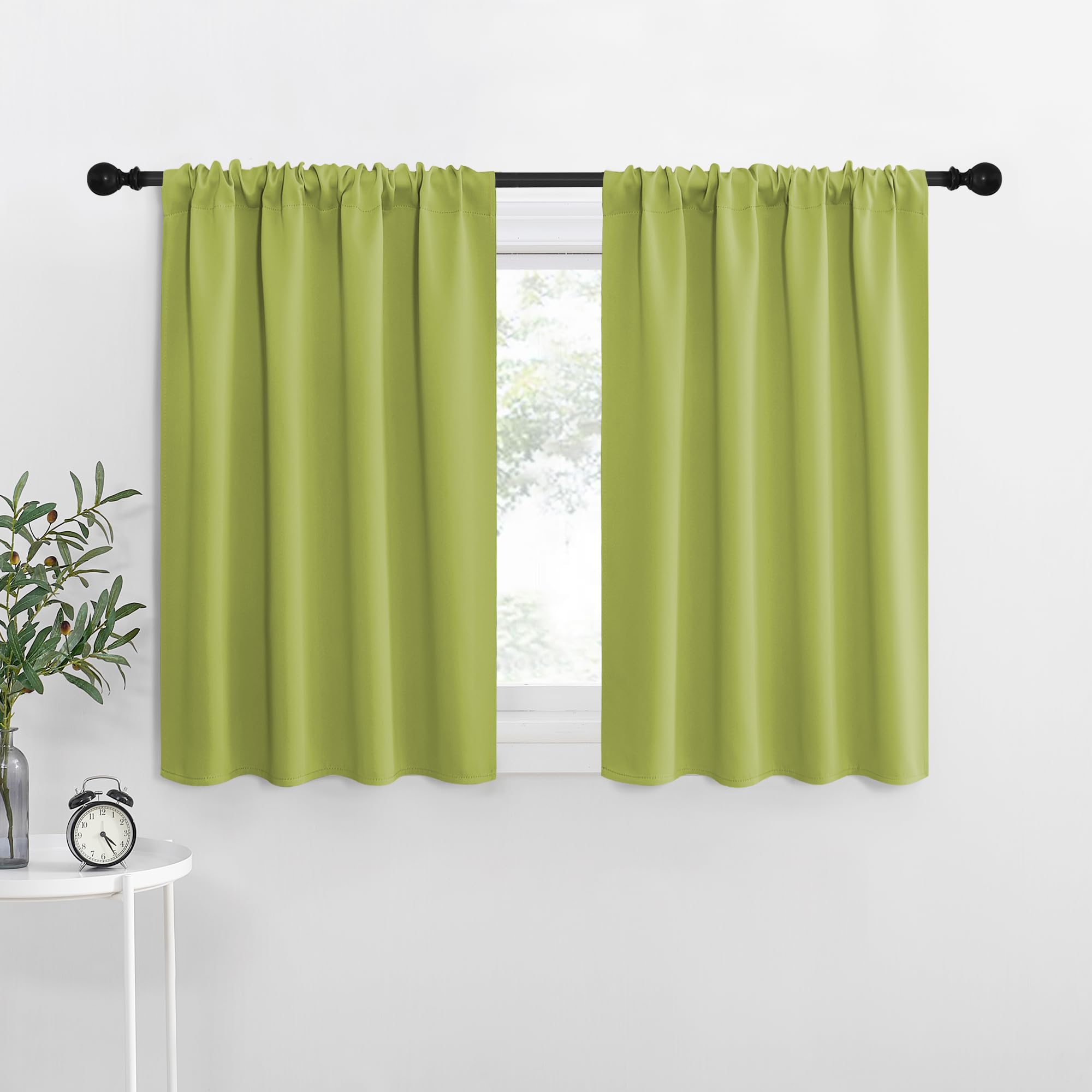 NICETOWN Fresh Green Blackout Curtains for Living Room, Set of 2, 42 x 72 Inch, Triple Weave Home Decoration Thermal Insulated Solid Rod Pocket Blackout Drapes for Bedroom
