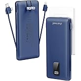 charmast Portable Charger with Built-in Cables and Plug, 10000mAh USB C Power Bank Fast Charging, External Battery Pack Slim, Travel Essentials Compatible with iPhones, Samsung Galaxy, iPad