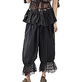 UAURORAO Women Lace Trim Long Bloomers Elastic Mid Rise Ruffle Pantaloons Cropped Flared Slips Pants Pajama Bottoms