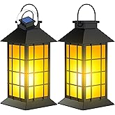 anyperfect 2 Pack 13" Black Solar Lantern with Flickering Flame Candle | Outdoor Waterproof Hanging Solar Lanterns, Metal & Glass Lights for Garden Decoration, Rustic Gifts for Mom