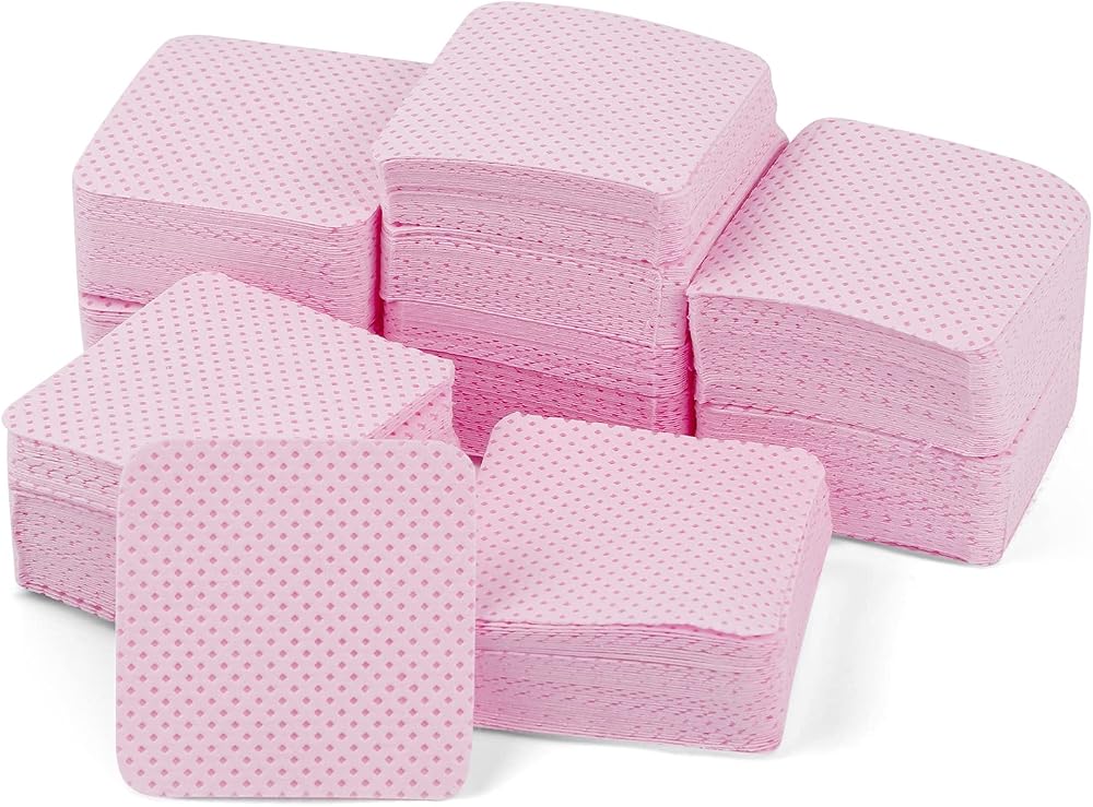 kuou 300 Pcs Nail Wipe Pads Pink 5x5cm Lint Free Remover Wipes