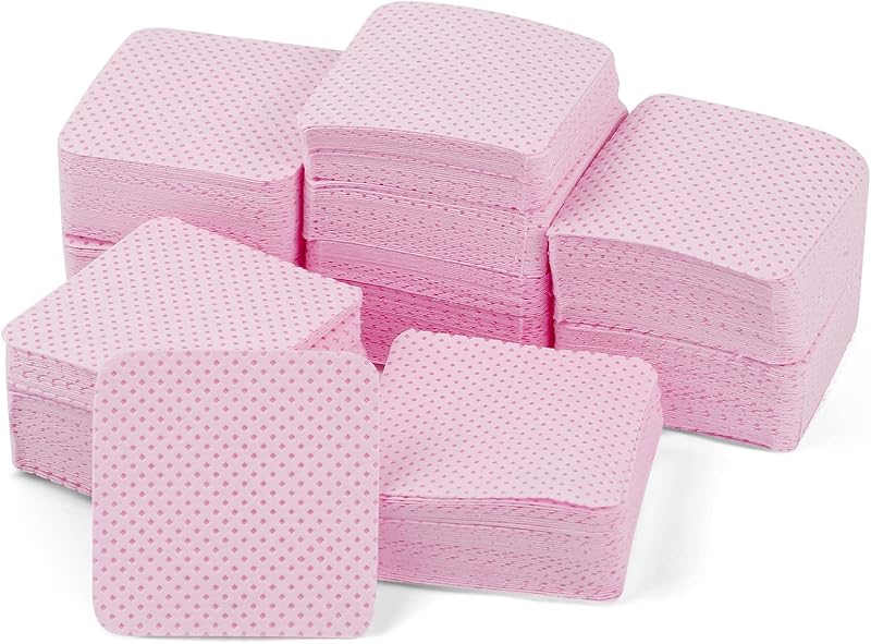 kuou 300 Pcs Nail Wipe Pads Pink 5x5cm Lint Free Remover Wipes