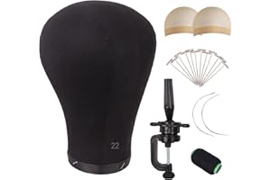 MapofBeauty 22 Inch Wig Head Cork Canvas Block Head for Making Wigs Mannequin Head With Stand Head Pins (Black)
