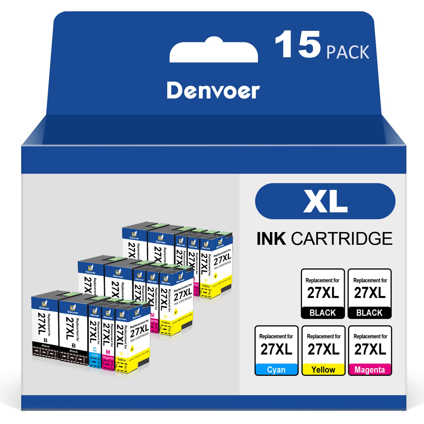 Denvoer 27XL Ink Cartridges compatible for Epson 27XL Multipack for Espon Workforce WF-7720 WF-7610 WF-7710 WF-7620 WF-7715 WF-7110 WF-7210 WF-3640 WF-3620(6 Black 3 Cyan 3 Magenta 3 Yellow)