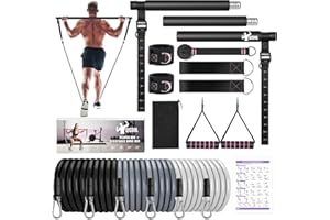 Pilates Bar Kit with Resistance Bands, Workout Sets for Women & Men, Qicool Pilates Resistance Bands Exercise Fitness Equipment Home Gym Yoga, Multifunctional Full Body