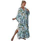 Beach Cover ups Hand Woven V Neck Swim Cover up Caftan Rayon Cotton Kaftan Dresses Floral Ethnic Print Beach Kaftans