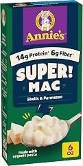 Annie's Super! Mac Shells and Parmesan Mac & Cheese, 6 oz | 14g Protein and 6g Fiber Per Serving, Organic Wheat and Pea Pasta