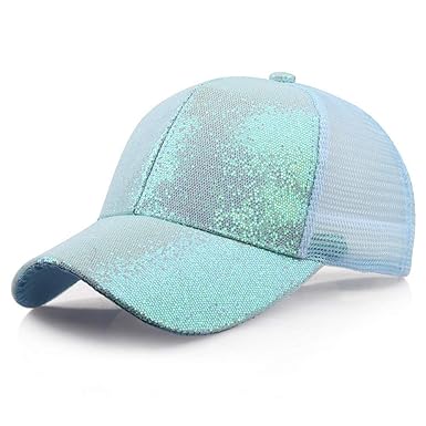 SANFASHION Damen Mädchen Mützen Baseball Cap Pferdeschwanz Baseballmütze Pailletten Unisex Baseballcap Reine Farbe Kappe