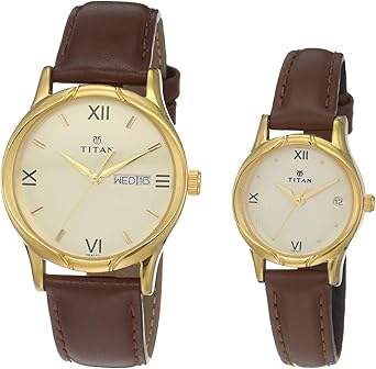 Titan Analog Gold Dial Pair Watch 