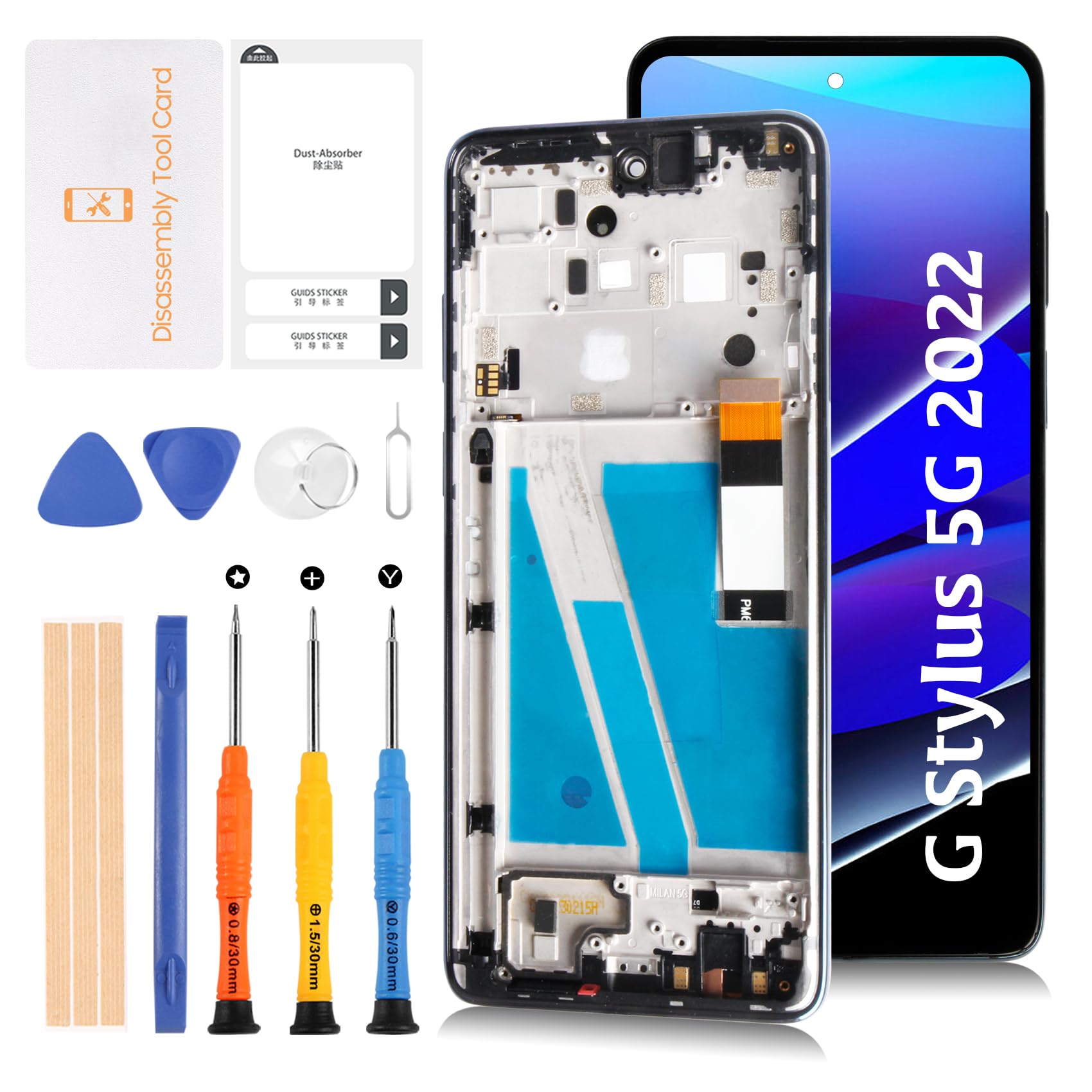 Photo 1 of Olivechard for Motorola Moto G Stylus 5G 2022 6.8" LCD with Steel Blue Frame Screen Replacement LCD Display Touch Digitizer Screen Assembly XT2215-1 XT2215-4 XT2215-2 with Repair Tools