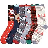 I&S 6 Pairs Crew Socks, Printed Fun Colorful Festive, Crew Sock Women Colorful Fancy Design Soft (Christmas #2)