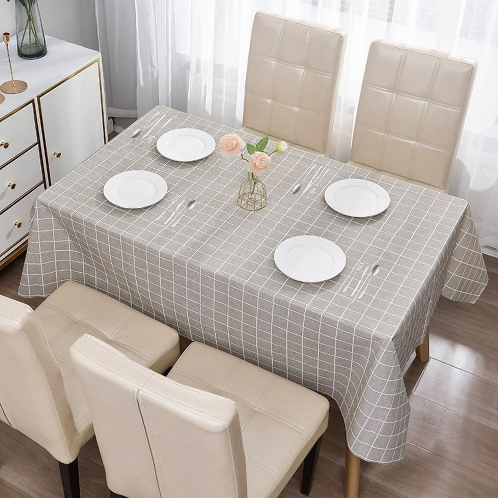 Waterproof PVC Tablecloth - 137*180cm Rectangular Gray Checkered Cover for Indoor/Outdoor Use, Wipeable Plaid Design for Parties and Picnics