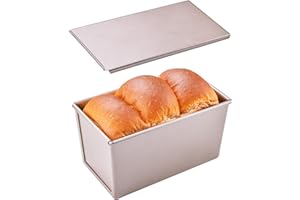 Bakeley Commercial Pullman Loaf Pan with Lid, 1 Lb Dough Capacity Non-Stick Rectangle Corrugated Carbon Steel Bread Toast Mol