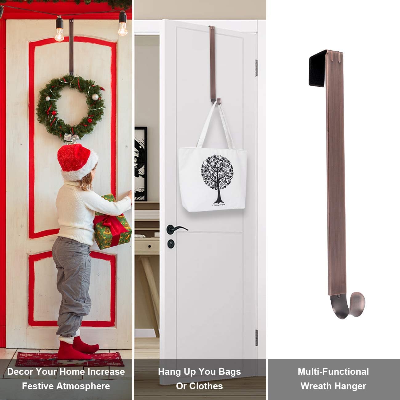 Wreath Hanger, Adjustable Length from 15 to 25 Inch Wreath Hanger for Front Door Heavy Duty with 20LB Upgrade Wreath Hook Holder for Christmas Decorations by AnCintre, Bronze: Kitchen & Dining