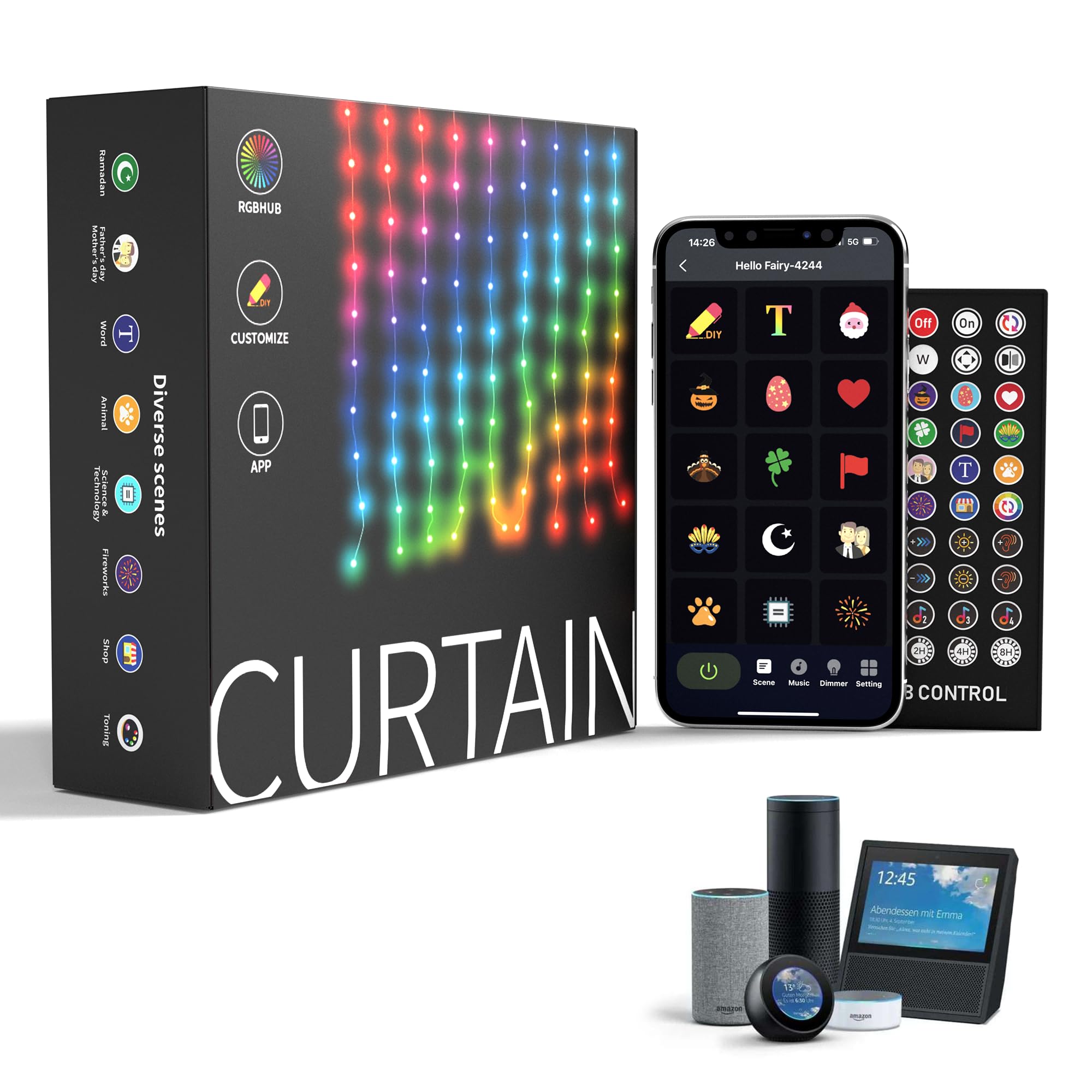 Photo 1 of 400 LEDs Smart WiFi Curtain Lights for Christmas Decorations, 6.6Ft x 6.6Ft App Programmable Fairy Hanging Curtain String Lights RGB Color Changing for Bedroom Window Party Indoor Outdoor Decor