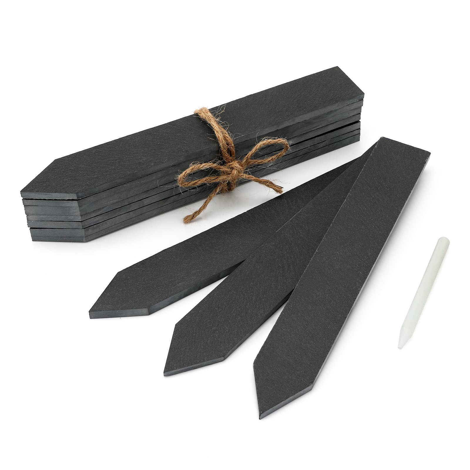 KINGLAKE 10Pcs Slate Plant Labels and Talcum Pen, Plant Markers Labels for Outdoor Plants, Reusable Large Garden Markers Signs for Vegetable Patch, Herbs, Potted Plants, Flowers (20x3cm)