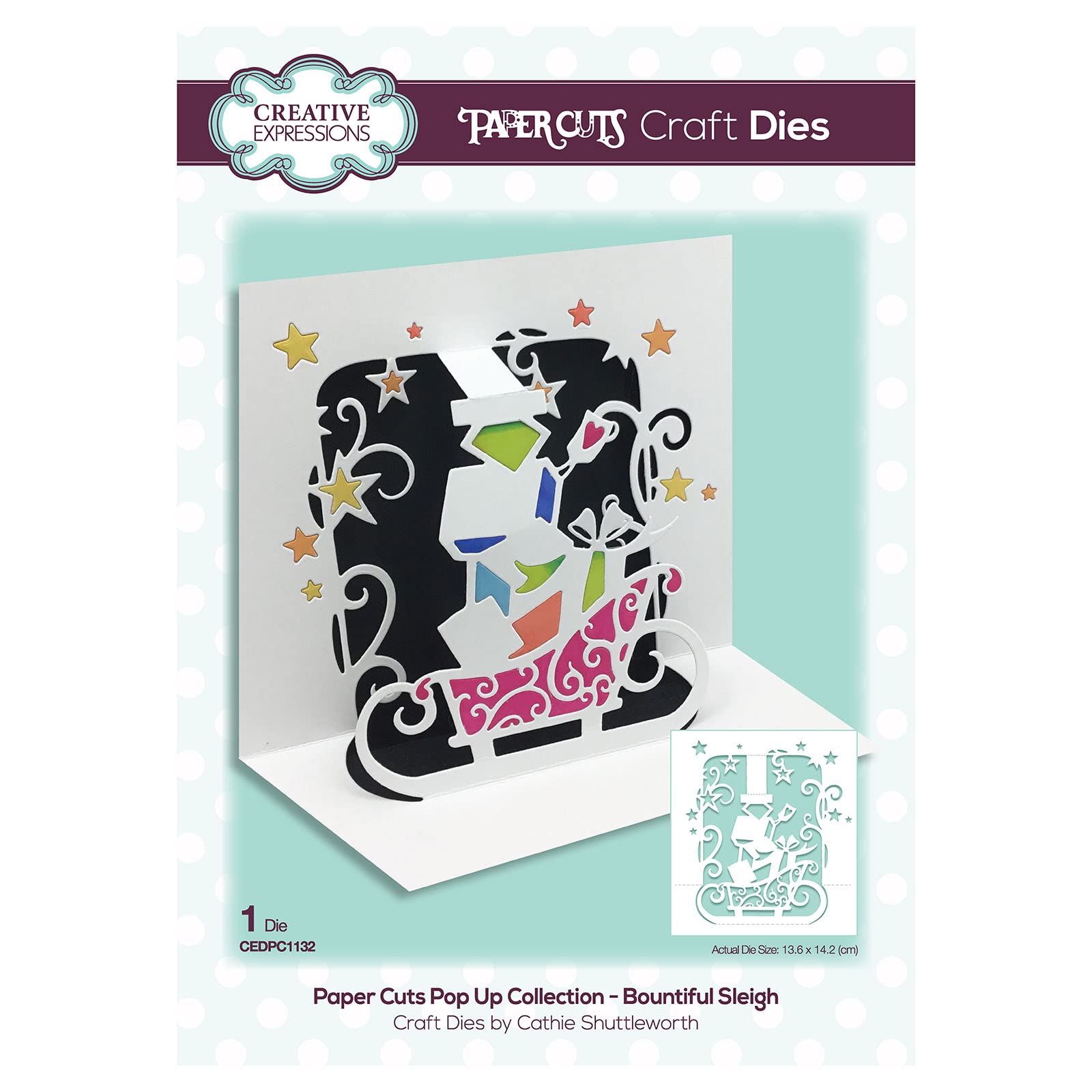 Creative Expressions Paper Cuts - Pop Up - Bountiful Sleigh - Craft Die, Metal, 14.2 x 13.6 cm,CEDPC1132