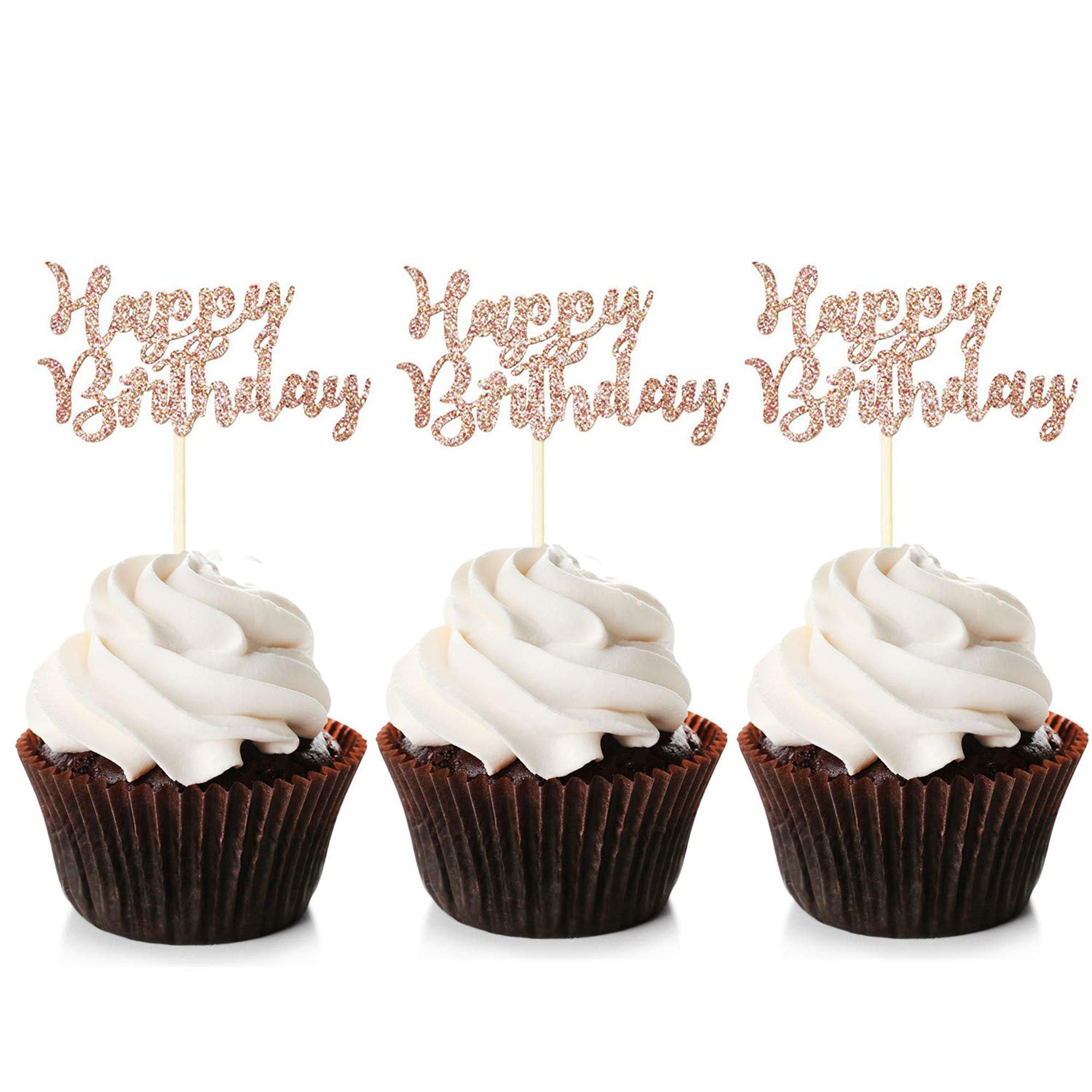 Buy Blumomon 24Pcs Happy Birthday Cupcake Toppers Rose Gold Glitter
