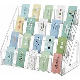 GYSLEOT Sticker Display Stand, 4-Tier Acrylic Bookmark Holder Organizer | Clear Display Rack with Divided Pockets, Portable Tiered Stand for Stickers, Bookmarks, Retail, Craft Fairs and Desktop Use