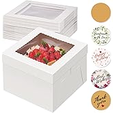 Kootek 15pcs Cake Boxes, 10x10x8 Inches Tall Cake Box with Window, White Bakery Boxes, Large Baking Boxes, Square Cardboard Cake Box for Multi-Layer Cakes, Cake Decorating Supplies for Gift Giving