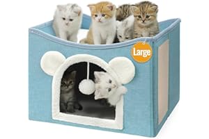 Persure Cat House Cat Beds for Indoor Cats Large Foldable Multifunction Cat Cave for Pet with Hover Ball and Scratching Board(Mint, Large Cat House)
